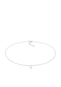 Sølv kæderekæde med en fin tekstur og en lille rund vedhæng i midten, udstyret med en hummerlås og justerbar længde.