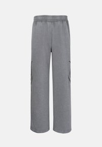 Γκρι ελαστική μέση, ίσια παντελόνια φόρμας με διακριτική κονδυλώδη υφή και αχνά μαύρα γραφικά στα πλαϊνά των μηρών.