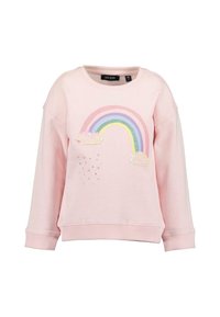 Felpa rosa chiaro con un design arcobaleno testurizzato, caratterizzata da nuvole e paillettes colorate. Polsini e orlo a coste. Vestibilità casual.