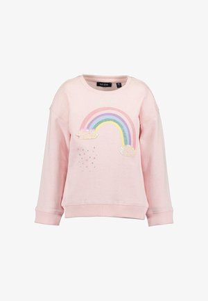 Felpa rosa chiaro con un design arcobaleno testurizzato, caratterizzata da nuvole e paillettes colorate. Polsini e orlo a coste. Vestibilità casual.