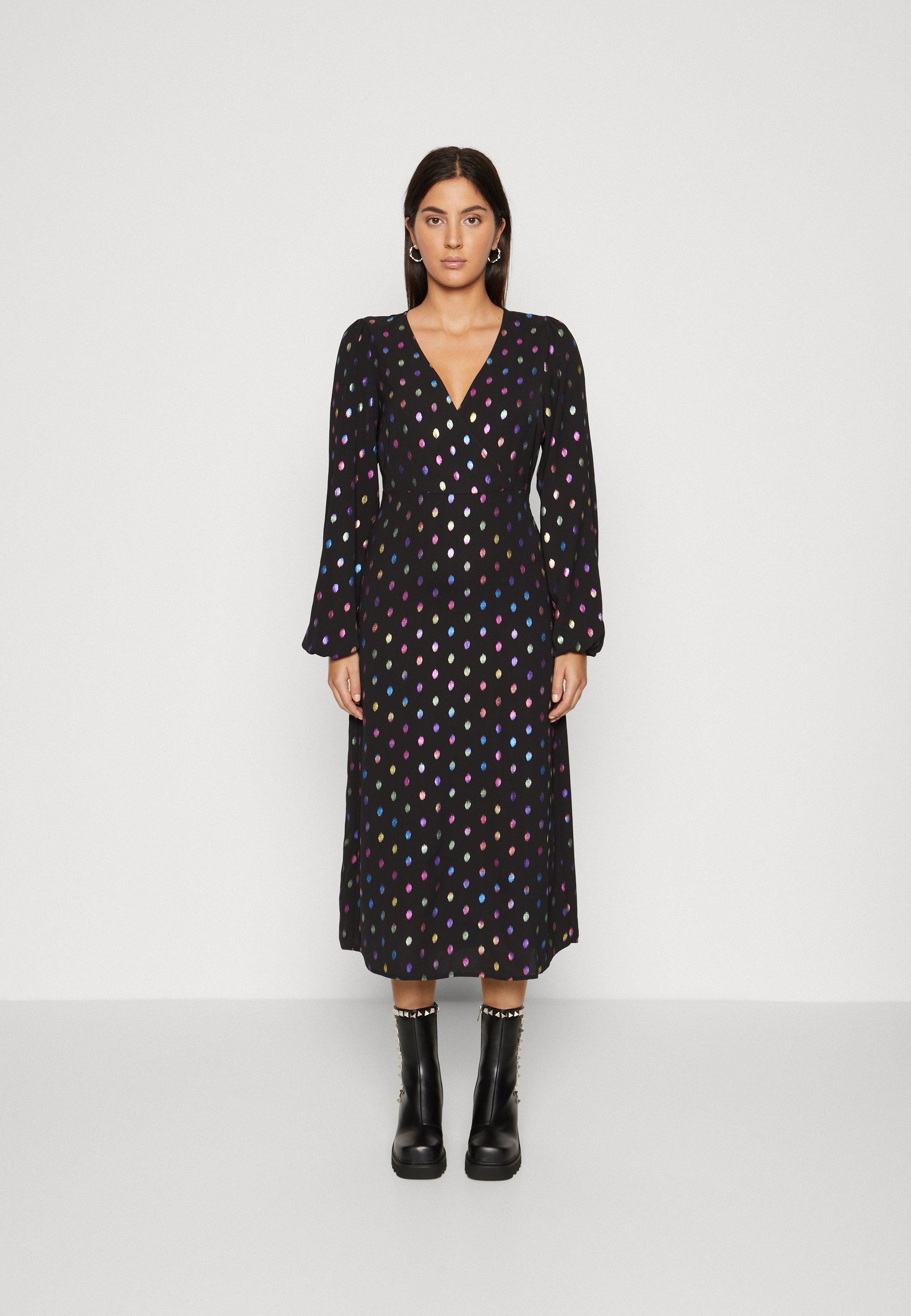 VILA VIELLA V NECK FOIL WRAP MIDI DRESS - Cocktail dress / Party dress -  black/multi/black - Zalando.ie