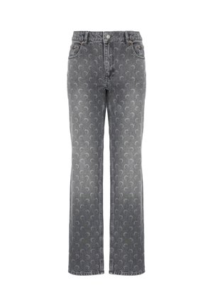Jeans in jeans grigi alti in vita con taglio dritto e un sottile motivo a mezzaluna su tutta la stoffa.