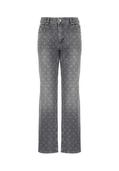 Jeans in jeans grigi alti in vita con taglio dritto e un sottile motivo a mezzaluna su tutta la stoffa.