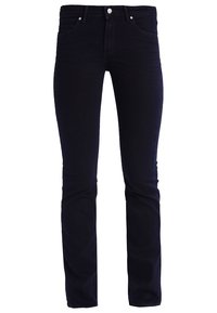 Slim-fit mörkblå jeans i denim med en klassisk femficksdesign och slät metallknapp fram samt dragkedjestängning.