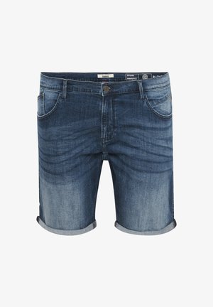 Șorturi din denim de culoare albastru închis cu un efect ușor decolorat. Prezintă tivuri rulate, cinci buzunare și închidere cu nasture metalic.