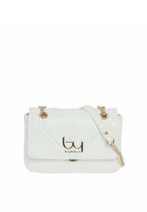 Borsa a tracolla bianca in pelle trapuntata con catenella dorata e chiusura con logo "byblos" dorato sulla pattina frontale.