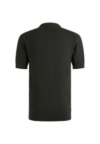Donkergroen polo shirt met korte mouwen, van een gestructureerde brei, met een traditionele kraag en een klein logootje aan de achterkant van de hals.