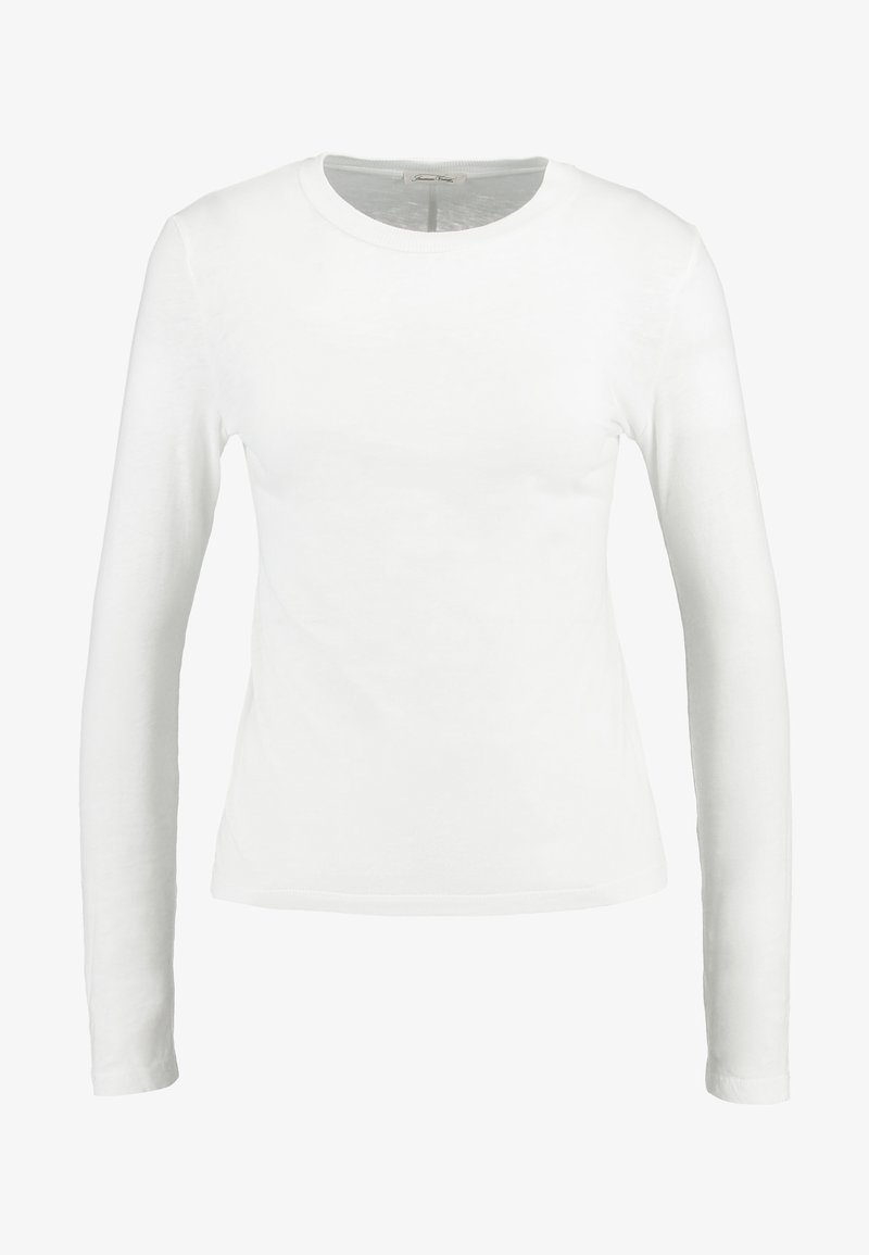 T-shirt bianco a maniche lunghe realizzato in cotone morbido. Presenta un colletto a girocollo e una vestibilità aderente senza motivi o decorazioni.