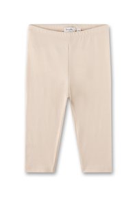 Beige Baumwollleggings mit einer weichen, dehnbaren Textur, ausgestattet mit einem elastischen Taillenbund und ohne sichtbare Muster oder Akzente.