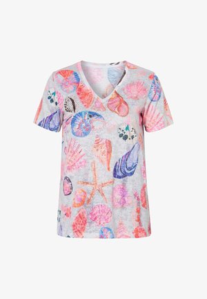 Angel of Style, T-SHIRT, COMFORT FIT, RHINESTONES, SHELL PRINT - T-Shirt print - flamingo