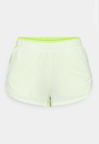 Shorts de sport vert clair avec une texture en maille, dotés d'une taille en néon vert et d'accents sur les côtés, ainsi que d'un petit logo blanc.