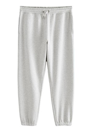Lichtgrijze joggingbroek met elastische tailleband en enkelboorden, voorzien van een voorgevlochten koord en zijzakken.