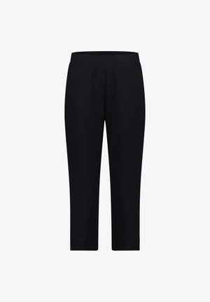 Czarne, dopasowane spodnie wykonane z gładkiego, elastycznego materiału. Posiadają wysoki stan i długość do kostek, bez kieszeni i ozdób.