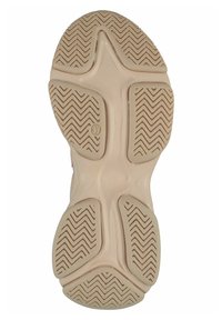 Suela de zapato en goma de color marrón claro con patrones de tracción ondulados y una sección central en forma de estrella; presenta la marca de tamaño "37".