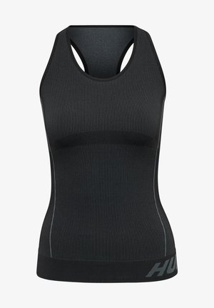 Débardeur de sport noir avec texture côtelée, design dos nageur et logo HUGO sur l’ourlet inférieur. Fabriqué à partir d'un tissu extensible pour plus de confort.