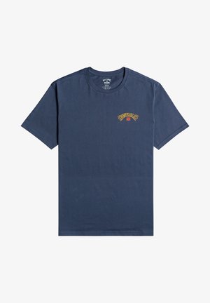 Navy blue cotton t-shirt featuring a small yellow "Australia" graphic on the left chest and a crew neckline. Short sleeves, standard fit.