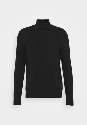 Maglione a collo alto di colore nero realizzato in morbido tessuto a maglia. Presenta maniche lunghe, un design aderente e dettagli a costine al colletto e ai polsini.