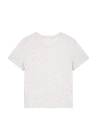 Grau Baumwoll-T-Shirt mit kurzen Ärmeln, Rundhalsausschnitt und einem lässigen Schnitt. Der Stoff hat eine dezente Textur und eine einfarbige Gestaltung ohne Muster.