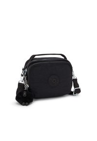 Borsa a tracolla nera realizzata in tessuto leggero, con doppie cerniere, un'etichetta con logo e un accento con portachiavi peloso. Inclusa una tracolla regolabile.
