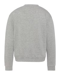 Jasnoszary długi rękaw crewneck z widokiem z tyłu, z ribbowanymi mankietami i dołem.