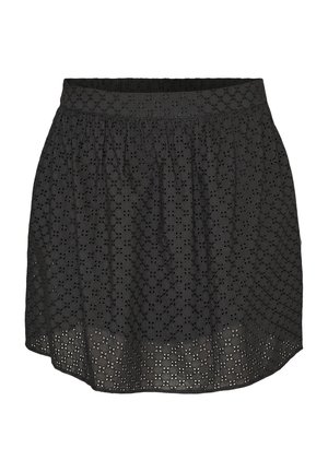 Zizzi, KURZER ROCK MIT BRODERIE ANGLAISE UND GUMMIZUGBUND - Skladaná sukňa - schwarz