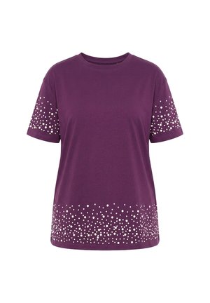 MIAMODA, T-SHIRT, BOXY FIT, HALBARM UND SAUM MIT ZIERPERLEN - T-Shirt print - plum