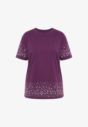 MIAMODA, T-SHIRT, BOXY FIT, HALBARM UND SAUM MIT ZIERPERLEN - T-shirt print - plum