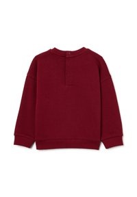 Bordeaux sweatshirt met een ronde halslijn, lange mouwen, en een knoopsluiting aan de achterkant. Zachte stof en geribbelde mouwen en rand.