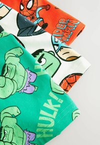 Three colorful T-shirts: red with Spider-Man graphics, white with cartoon characters, and green featuring Hulk, all in soft cotton fabric.