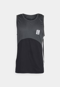 Crna i tamno siva bezrukavna atletska majica s okruglim izrezom, mrežastom teksturom i Nike logotipom na prednjoj strani.