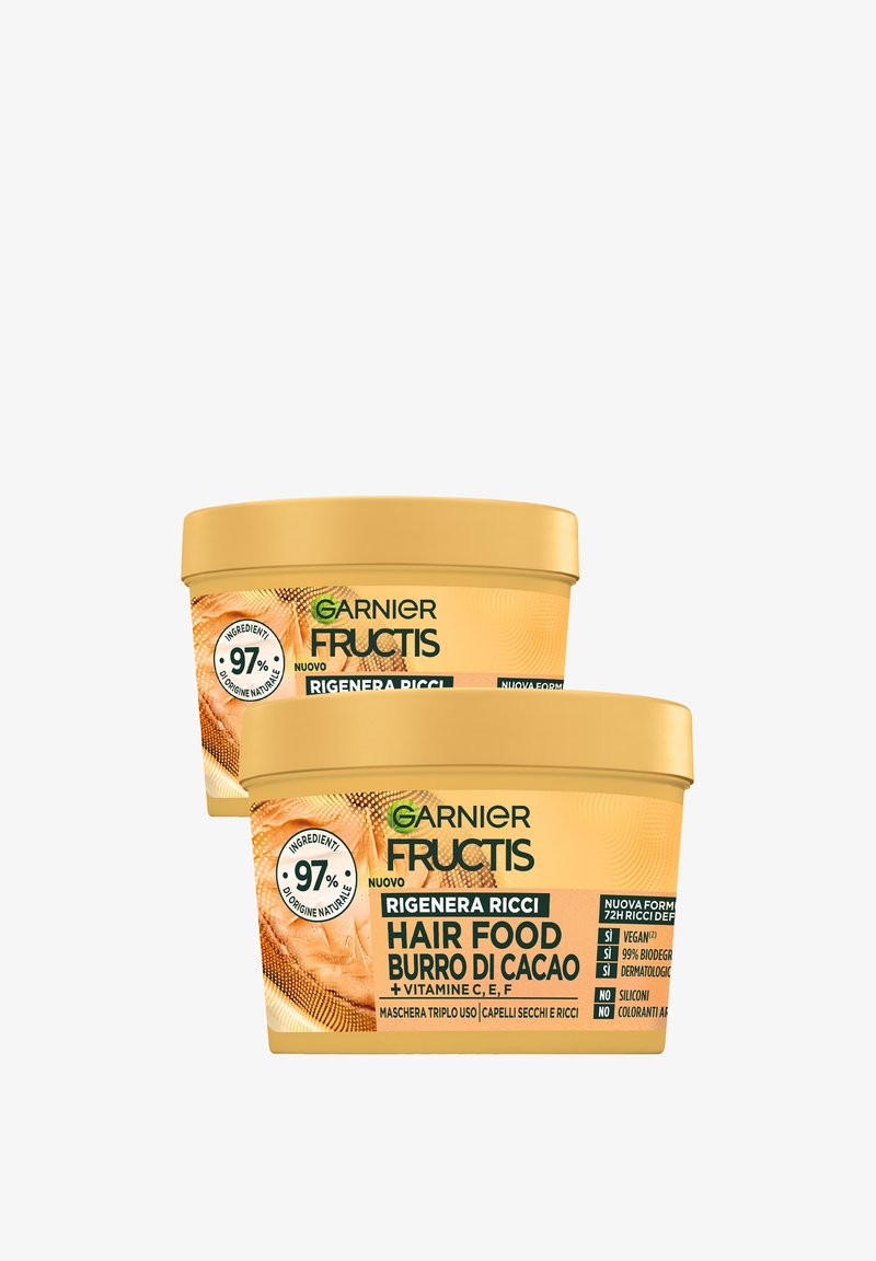 Garnier - MASCHERA RIGENERA RICCI FRUCTIS HAIR FOOD, MASCHERA RIGENERA RICCI 3IN1 CON FORMULA PER CAPELLI SECCHI E RICCI, BURRO DI CACAO, 390 ML - 2 PACK - Trattamenti capelli, Ingrandire