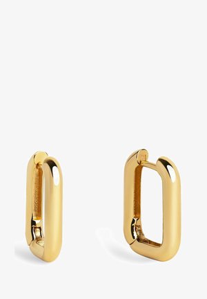 Guldmetallörhängen med en förlängd rektangulär form, med en slät yta och rundade kanter för en polerad look.