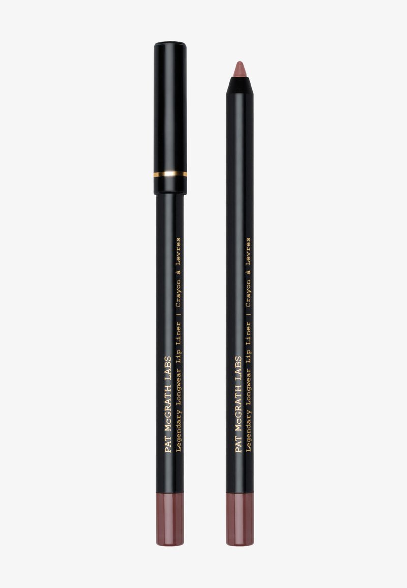 Black lip liner pencils with a matte finish, featuring gold text and caps. One pencil is sharpened, while the other is capped.