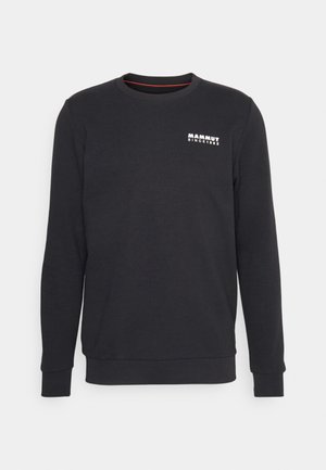 Felpa nera realizzata in misto cotone, con collo a giro, maniche lunghe e stampa logo bianca sul petto. Texture liscia, polsini a costine.