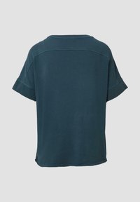 Donker teal T-shirt met korte mouwen en een ronde hals, met een losse pasvorm, zichtbare naden en een zachtgestructureerde stof.
