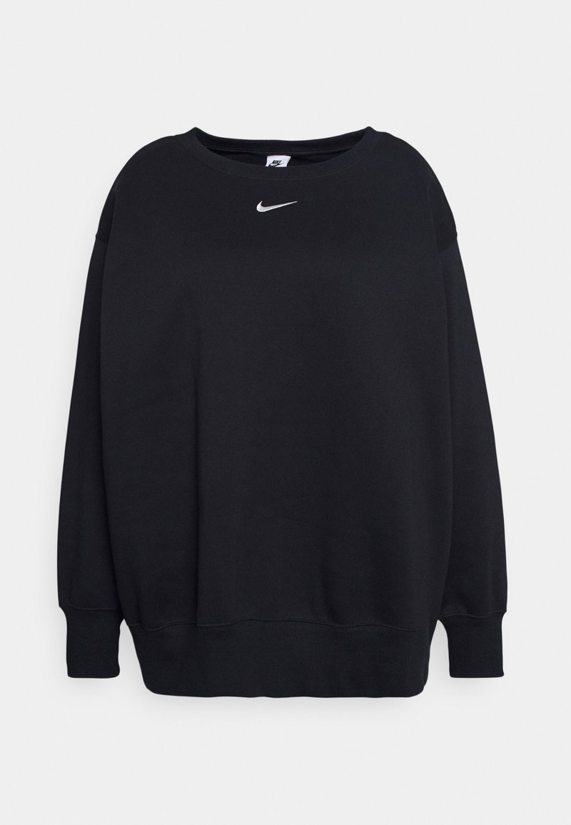Svart sweatshirt i bomullsblandning med rund hals, nedsläppta axlar, ribbade muddar och en liten vit Nike-logotyp på bröstet.