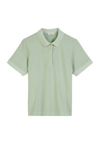 Lichtgroen poloshirt van katoen. Heeft een klassieke kraag, drie knopen, korte mouwen en een klein logo geborduurd op de borst.