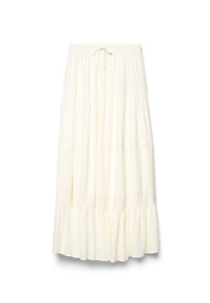 Terranova, GONNA LUNGA A BALZE CON INSERTO IN MACRAMÉ A TINTA UNITA - Gonna a pieghe - bianco lana