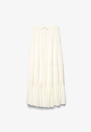 Terranova, GONNA LUNGA A BALZE CON INSERTO IN MACRAMÉ A TINTA UNITA - Gonna a pieghe - bianco lana
