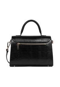 Sac à main noir en simili cuir texturé, doté d'une poche zippée, d'une forme structurée et d'une bandoulière amovible. Accents en matériel doré.