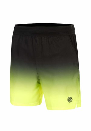 Heren atletiekshorts met een verloop van zwart naar neon geel en elastische tailleband, met een klein rond logo vlak bij de zoom aan het rechterbeen.