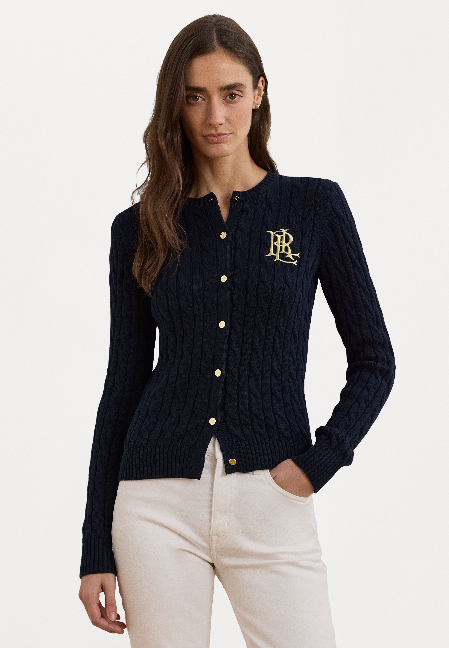 Lauren Ralph Lauren CABLE KNIT COTTON CARDIGAN - Cardigan - navy 