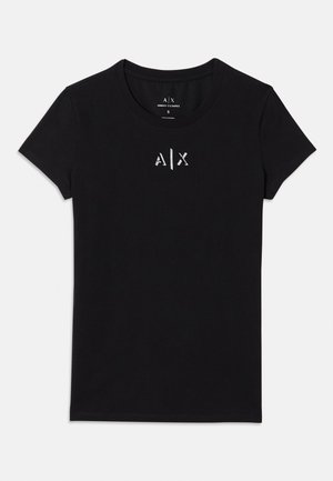 Zwart T-shirt met korte mouwen van Armani Exchange, met ronde hals en klein wit "A|X" logo in het midden van de borst.