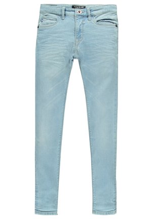 Lichtblauwe denim jeans met een slim fit, voorzien van een vijf-pocket ontwerp, subtiele vervaging en stikdetails bij de zakken en de zoom.