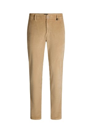 Beige corduroy broek met een rechte pasvorm, voorzien van een knoop- en ritssluiting, voorzakken en een gestructureerde stof.