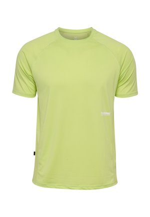 Sportshirt met korte mouwen in lichtgroen, gemaakt van ademende stof, met een ronde hals en een klein wit logo aan de voorkant.
