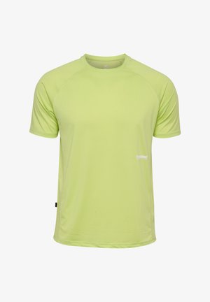 Sportshirt met korte mouwen in lichtgroen, gemaakt van ademende stof, met een ronde hals en een klein wit logo aan de voorkant.