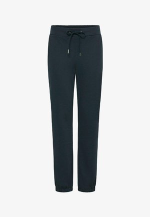 Pantalons de jogging noirs en tissu doux, avec une taille élastique dotée d'un cordon de serrage et des poignets élastiques aux chevilles.