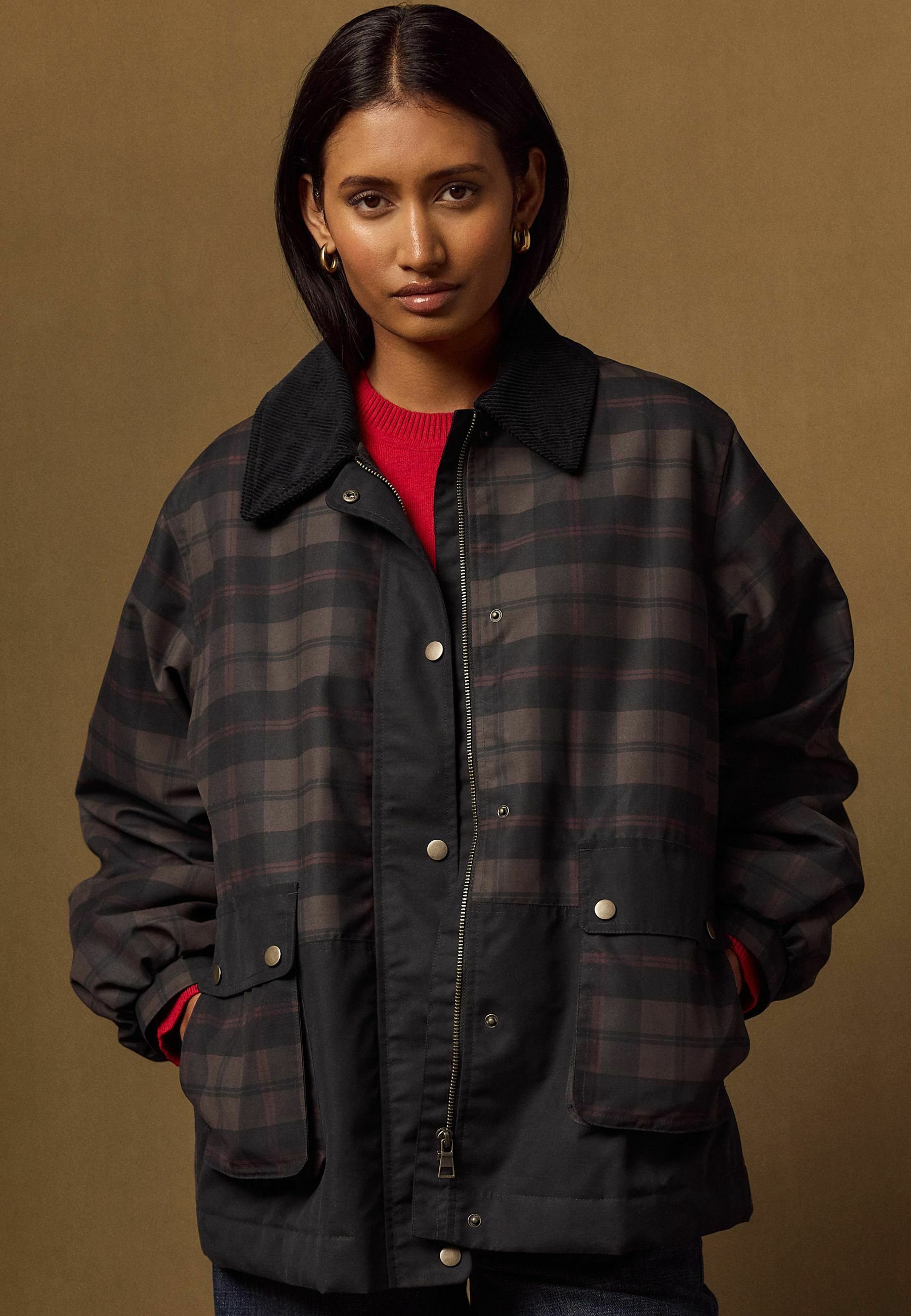 Next CORD COLLAR HERITAGE TRENCH COAT - Jas - brown navy check