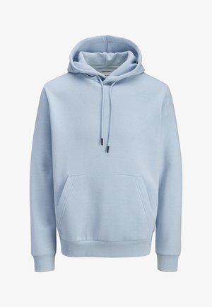 Felpa con cappuccio azzurro chiaro, con tasca a marsupio frontale, cappuccio con cordoncino e polsini e orlo a coste.